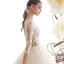 Illusion Champagner Durchsichtige Brautkleider / Hochzeitskleider 2019 A Linie Eckiger Ausschnitt 3/4 Ärmel Applikationen Spitze Perlenstickerei Kathedrale Schleppe Rüschen