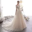 Schöne Champagner Brautkleider / Hochzeitskleider 2019 A Linie Off Shoulder Kurze Ärmel Rückenfreies Glanz Applikationen Spitze Perlenstickerei Hof-Schleppe Rüschen