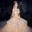 Bling Bling Champagne Brudekjoler 2019 Ballkjole Kjæreste Uten Ermer Ryggløse Beading Glitter Tyll Cathedral Train Buste