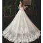 Élégant Ivoire Été Robe De Mariée 2019 Trompette / Sirène V-Cou Sans Manches Dos Nu Appliques En Dentelle Détachable Tribunal Train Volants
