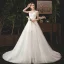 Élégant Ivoire Été Robe De Mariée 2019 Trompette / Sirène V-Cou Sans Manches Dos Nu Appliques En Dentelle Détachable Tribunal Train Volants
