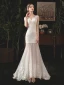 Élégant Ivoire Été Robe De Mariée 2019 Trompette / Sirène V-Cou Sans Manches Dos Nu Appliques En Dentelle Détachable Tribunal Train Volants
