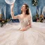 Luxus / Herrlich Champagner Durchsichtige Brautkleider / Hochzeitskleider 2019 Ballkleid Eckiger Ausschnitt Lange Ärmel Rückenfreies Handgefertigt Perlenstickerei Glanz Tülle Königliche Schleppe Rüschen