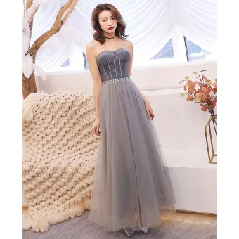 Chic Belle Gris Robe De Soirée 2019 Princesse Amoureux Sans Manches Faux Diamant Ceinture Longue Volants Dos Nu Robe De Ceremonie