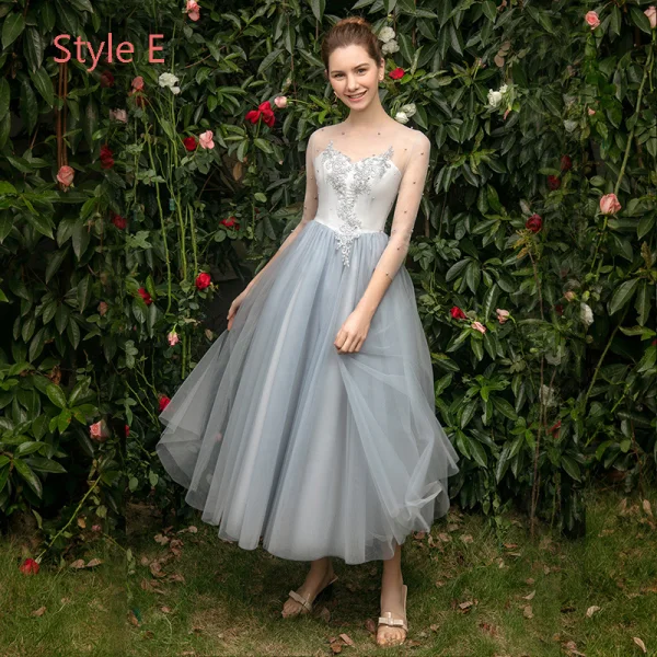 Modern / Fashion See-through Pearl Pink Bridesmaid Dresses 2019 A-Line / Princess Appliques Lace Tea-length Ruffle Backless Wedding Party Dresses