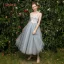 Modern / Fashion See-through Pearl Pink Bridesmaid Dresses 2019 A-Line / Princess Appliques Lace Tea-length Ruffle Backless Wedding Party Dresses