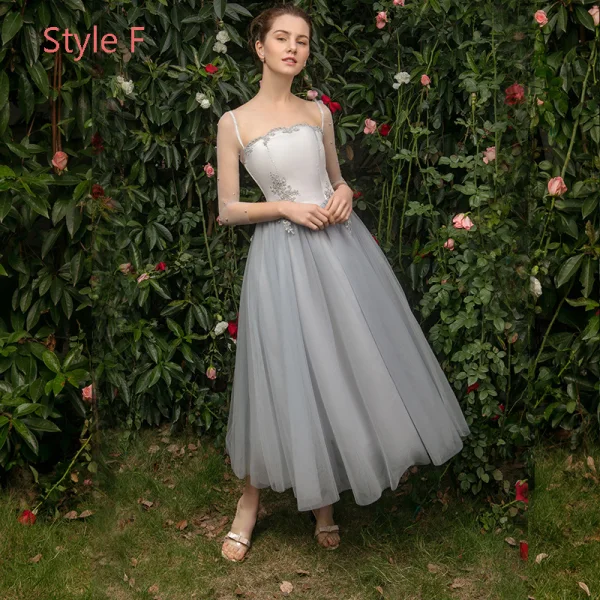 Modern / Fashion See-through Pearl Pink Bridesmaid Dresses 2019 A-Line / Princess Appliques Lace Tea-length Ruffle Backless Wedding Party Dresses