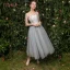 Modern / Fashion See-through Pearl Pink Bridesmaid Dresses 2019 A-Line / Princess Appliques Lace Tea-length Ruffle Backless Wedding Party Dresses