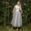 Modern / Fashion See-through Pearl Pink Bridesmaid Dresses 2019 A-Line / Princess Appliques Lace Tea-length Ruffle Backless Wedding Party Dresses