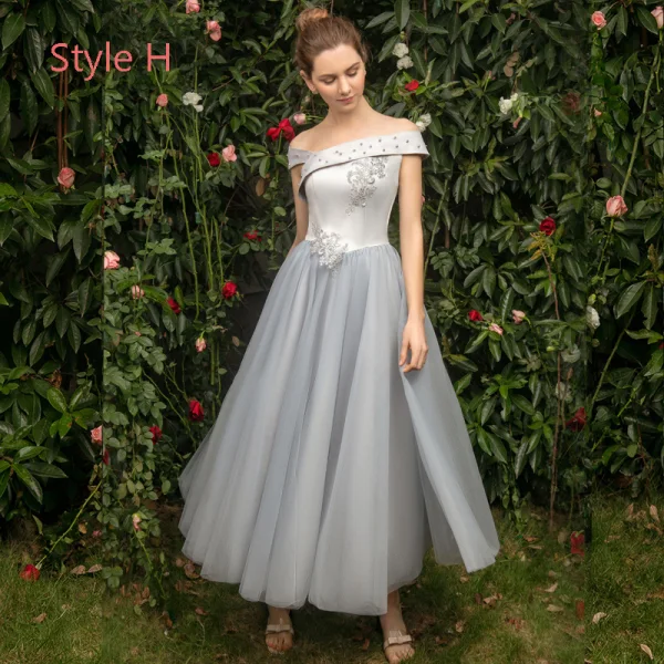 Modern / Fashion See-through Pearl Pink Bridesmaid Dresses 2019 A-Line / Princess Appliques Lace Tea-length Ruffle Backless Wedding Party Dresses