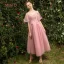 Modern / Fashion See-through Pearl Pink Bridesmaid Dresses 2019 A-Line / Princess Appliques Lace Tea-length Ruffle Backless Wedding Party Dresses