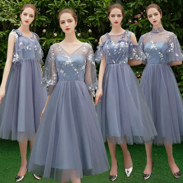teacup bridesmaid dresses Simple Dusty Strapless Tea Length Bridesmaid Dresses main image 1
