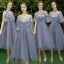Discount Ocean Blue Bridesmaid Dresses 2019 A-Line / Princess Appliques Lace Tea-length Ruffle Backless Wedding Party Dresses