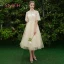 Discount Ocean Blue Bridesmaid Dresses 2019 A-Line / Princess Appliques Lace Tea-length Ruffle Backless Wedding Party Dresses