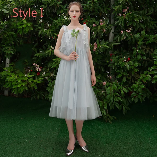 Discount Ocean Blue Bridesmaid Dresses 2019 A-Line / Princess Appliques Lace Tea-length Ruffle Backless Wedding Party Dresses