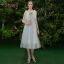 Discount Ocean Blue Bridesmaid Dresses 2019 A-Line / Princess Appliques Lace Tea-length Ruffle Backless Wedding Party Dresses