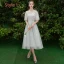 Discount Ocean Blue Bridesmaid Dresses 2019 A-Line / Princess Appliques Lace Tea-length Ruffle Backless Wedding Party Dresses