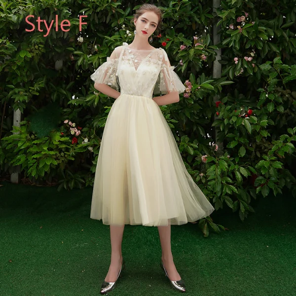 Discount Ocean Blue Bridesmaid Dresses 2019 A-Line / Princess Appliques Lace Tea-length Ruffle Backless Wedding Party Dresses