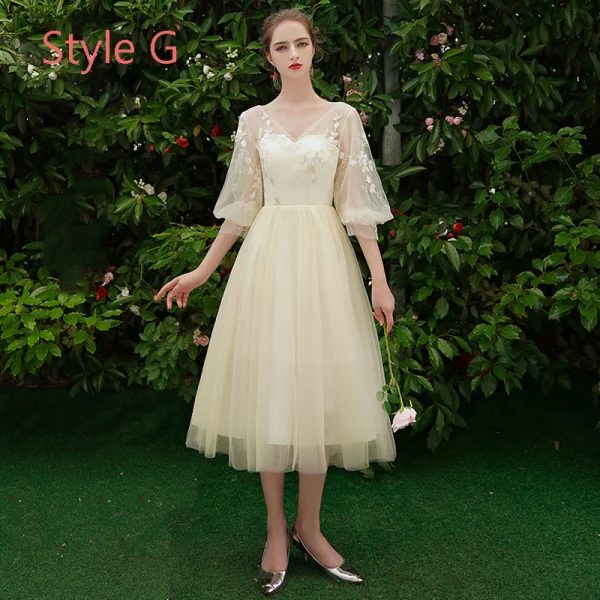 Discount Ocean Blue Bridesmaid Dresses 2019 A-Line / Princess Appliques Lace Tea-length Ruffle Backless Wedding Party Dresses