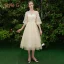 Discount Ocean Blue Bridesmaid Dresses 2019 A-Line / Princess Appliques Lace Tea-length Ruffle Backless Wedding Party Dresses
