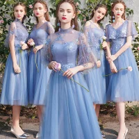 Schöne Rabatt Meeresblau Brautjungfernkleider 2019 A Linie Applikationen Spitze Wadenlang Rüschen Rückenfreies Kleider Für Hochzeit