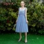 Chic / Beautiful Discount Ocean Blue Bridesmaid Dresses 2019 A-Line / Princess Appliques Lace Tea-length Ruffle Backless Wedding Party Dresses