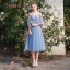 Chic / Beautiful Discount Ocean Blue Bridesmaid Dresses 2019 A-Line / Princess Appliques Lace Tea-length Ruffle Backless Wedding Party Dresses