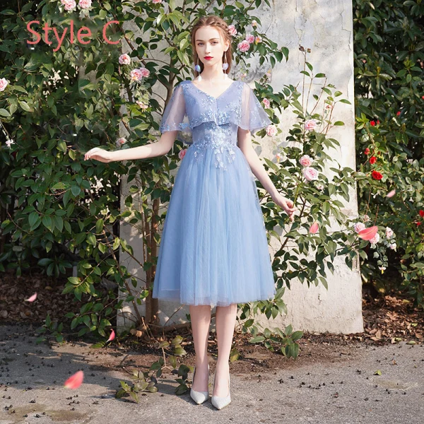 ocean blue color bridesmaid dresses Simple Sheath Ruffles Long Dusty Blue Bridesmaid Dresses under 100 Custom Size / Same as Picture