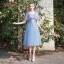 Chic / Beautiful Discount Ocean Blue Bridesmaid Dresses 2019 A-Line / Princess Appliques Lace Tea-length Ruffle Backless Wedding Party Dresses