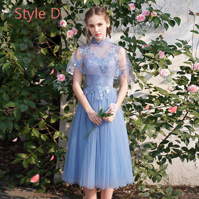 knee length dresses for ladies Dark Blue Lace Applique Tulle Long Prom Dress Blue Bridesmaid Dress US 12 / Custom Color main image 0