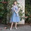 Chic / Beautiful Discount Ocean Blue Bridesmaid Dresses 2019 A-Line / Princess Appliques Lace Tea-length Ruffle Backless Wedding Party Dresses