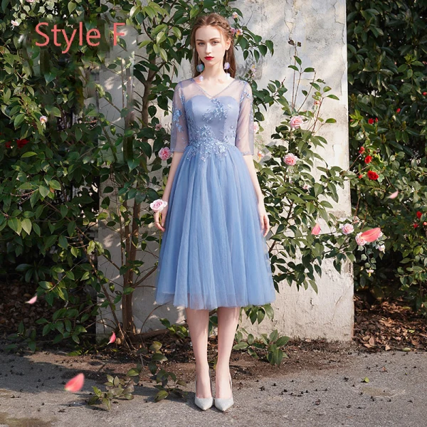h&m bridesmaid dresses Blue Cold Shoulder A-line Long Bridesmaid Dress main image 1