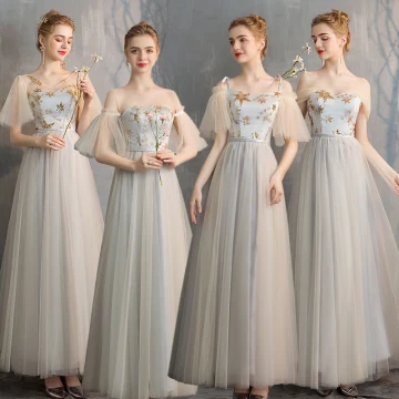 Affordable Grey Bridesmaid Dresses 2019 A Line Princess Star Sequins Sash Floor Length Long Ruffle Backless Wedding Party Dresses