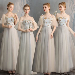 Affordable Grey Bridesmaid Dresses 2019 A Line Princess Star Sequins Sash Floor Length Long Ruffle Backless Wedding Party Dresses