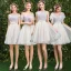 Modern / Fashion Champagne Bridesmaid Dresses 2019 A-Line / Princess Appliques Lace Sash Short Ruffle Backless Wedding Party Dresses