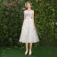 Modern / Fashion Champagne Bridesmaid Dresses 2019 A-Line / Princess Appliques Lace Sash Short Ruffle Backless Wedding Party Dresses