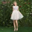 Modern / Fashion Champagne Bridesmaid Dresses 2019 A-Line / Princess Appliques Lace Sash Short Ruffle Backless Wedding Party Dresses