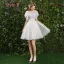 Modern / Fashion Champagne Bridesmaid Dresses 2019 A-Line / Princess Appliques Lace Sash Short Ruffle Backless Wedding Party Dresses