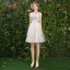 Modern / Fashion Champagne Bridesmaid Dresses 2019 A-Line / Princess Appliques Lace Sash Short Ruffle Backless Wedding Party Dresses
