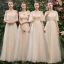 Affordable Champagne Bridesmaid Dresses 2019 A-Line / Princess Spotted Tulle Floor-Length / Long Ruffle Backless Wedding Party Dresses