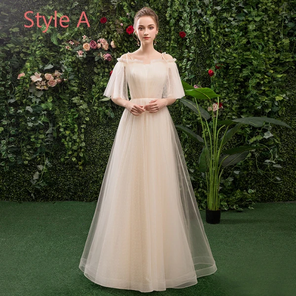 Affordable Champagne Bridesmaid Dresses 2019 A-Line / Princess Spotted Tulle Floor-Length / Long Ruffle Backless Wedding Party Dresses