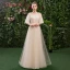 Affordable Champagne Bridesmaid Dresses 2019 A-Line / Princess Spotted Tulle Floor-Length / Long Ruffle Backless Wedding Party Dresses