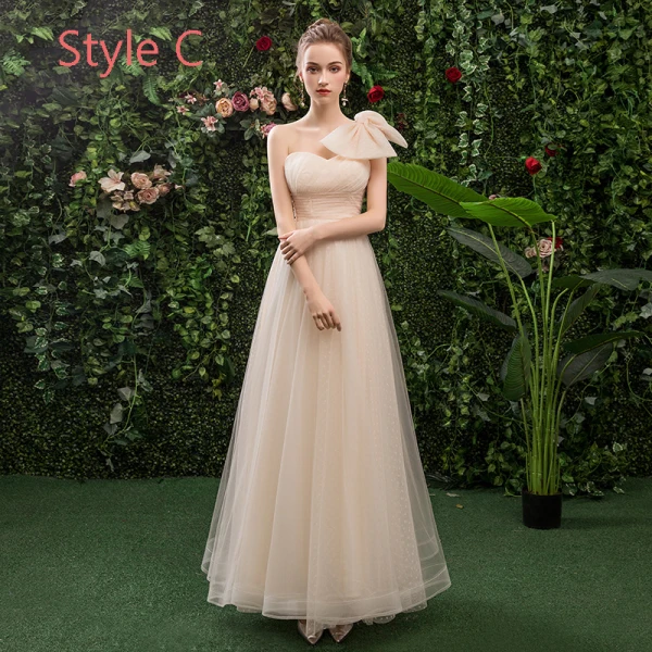 Affordable Champagne Bridesmaid Dresses 2019 A-Line / Princess Spotted Tulle Floor-Length / Long Ruffle Backless Wedding Party Dresses