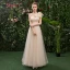 Affordable Champagne Bridesmaid Dresses 2019 A-Line / Princess Spotted Tulle Floor-Length / Long Ruffle Backless Wedding Party Dresses