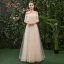Affordable Champagne Bridesmaid Dresses 2019 A-Line / Princess Spotted Tulle Floor-Length / Long Ruffle Backless Wedding Party Dresses