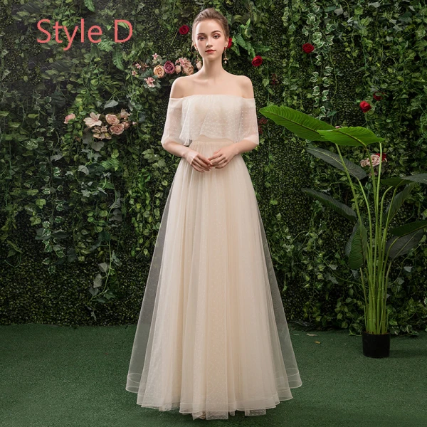 Affordable Champagne Bridesmaid Dresses 2019 A Line Princess Spotted Tulle  Floor Length Long Ruffle Backless Wedding Party Dresses