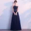 Affordable Navy Blue Evening Dresses  2019 A-Line / Princess Strapless Sleeveless Appliques Lace Beading Pearl Floor-Length / Long Ruffle Backless Formal Dresses