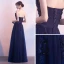 Affordable Navy Blue Evening Dresses  2019 A-Line / Princess Strapless Sleeveless Appliques Lace Beading Pearl Floor-Length / Long Ruffle Backless Formal Dresses