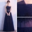 Affordable Navy Blue Evening Dresses  2019 A-Line / Princess Strapless Sleeveless Appliques Lace Beading Pearl Floor-Length / Long Ruffle Backless Formal Dresses
