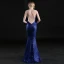 Sexy Bleu Roi Transparentes Robe De Soirée 2019 Trompette / Sirène Une épaule Sans Manches Faux Diamant Glitter Paillettes Longue Volants Dos Nu Robe De Ceremonie